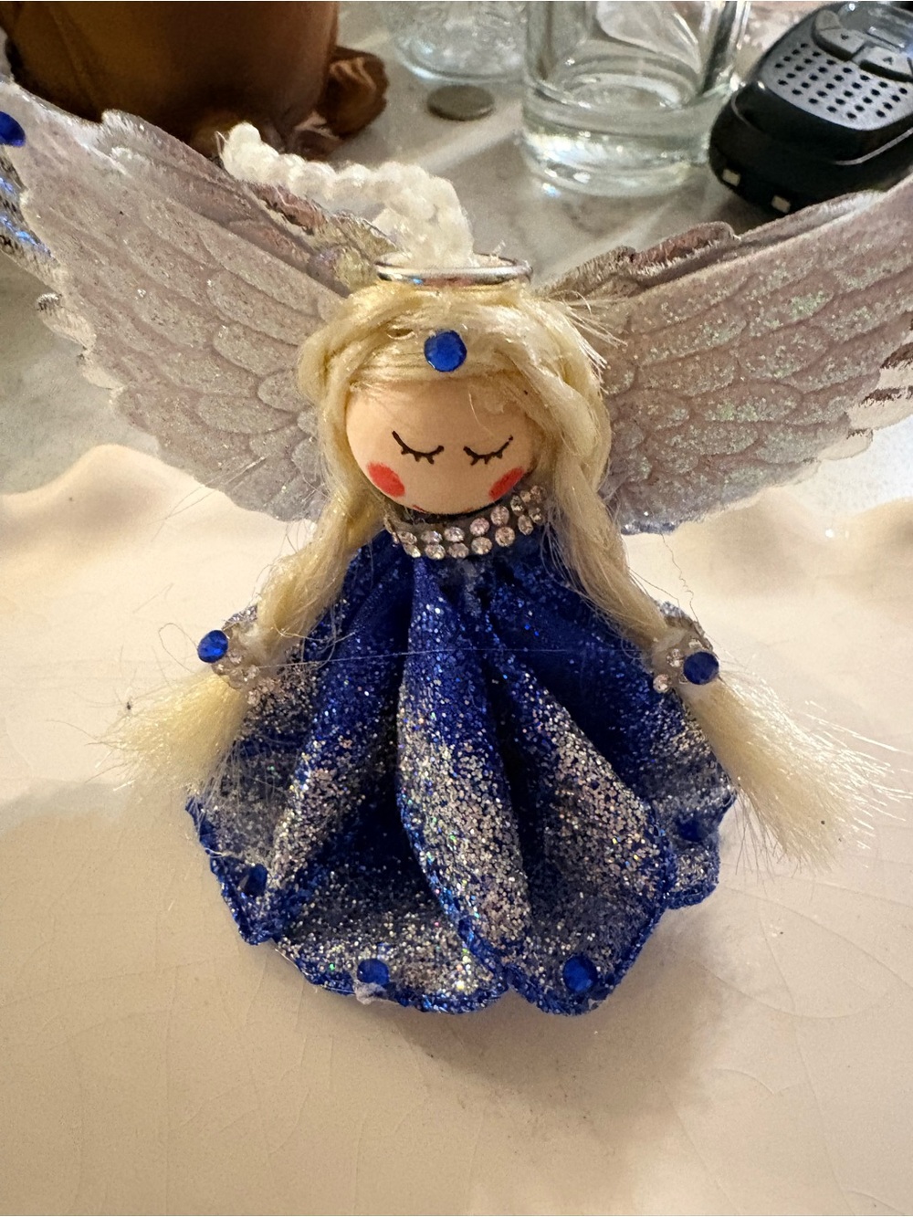 Blue Glitter Angel Figurine Holiday Accent